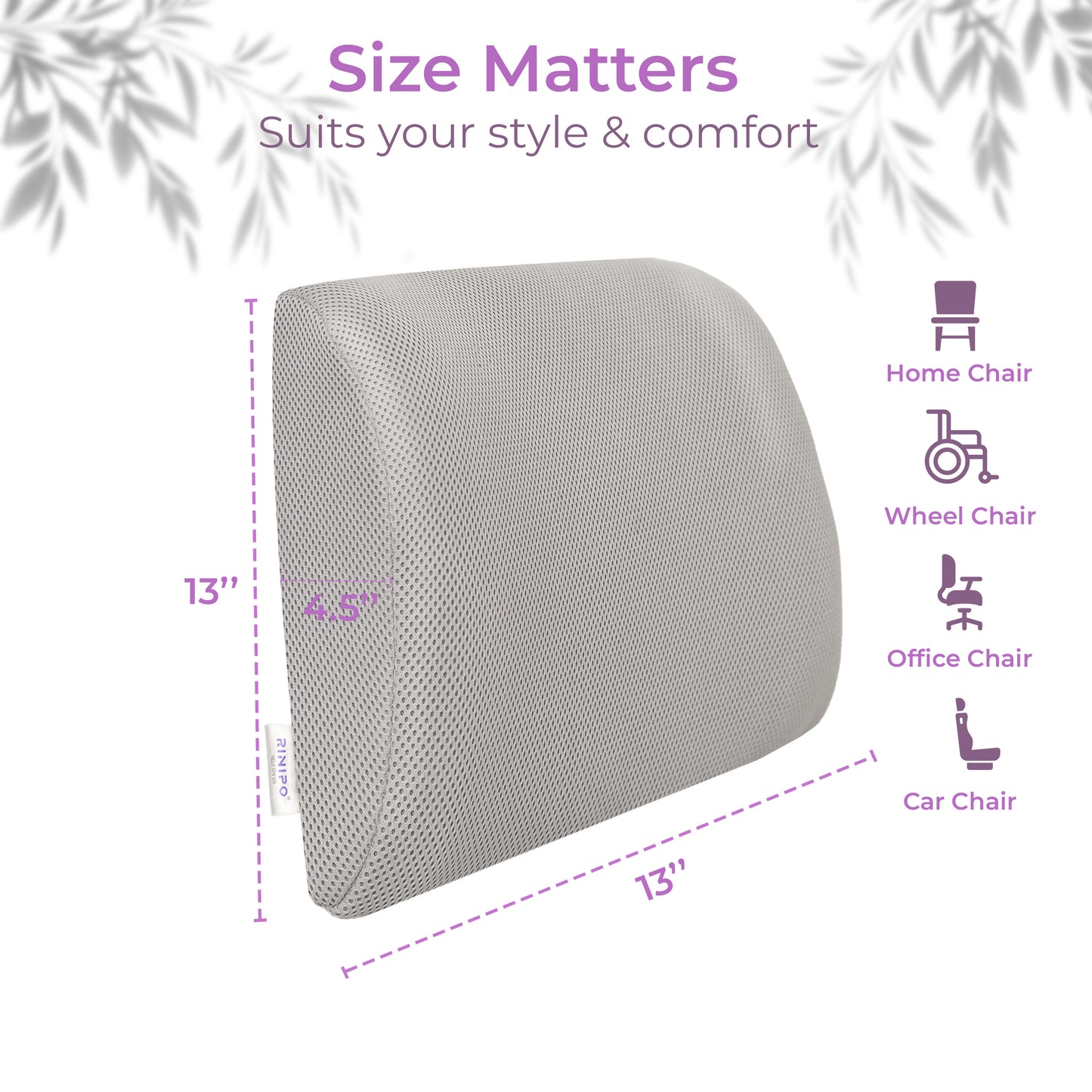 Rinipo Lumbar Support Memory Foam Pillow for Office Chair, Car & Couch