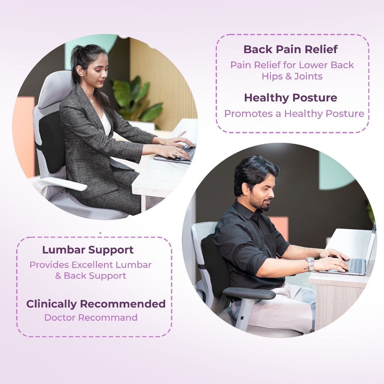 Rinipo Lumbar Support Memory Foam Pillow for Office Chair, Car & Couch