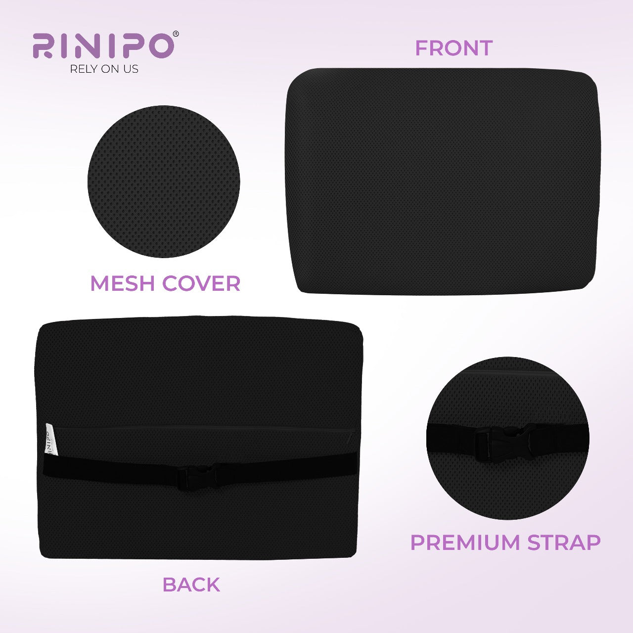 Rinipo Lumbar Support Memory Foam Pillow for Office Chair, Car & Couch
